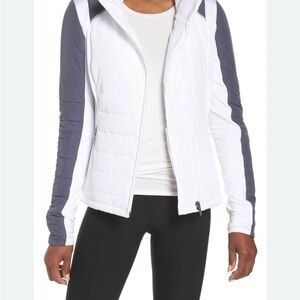 Zella- White and Gray insulated Jacket with Streamlined Fit and Stand-Up Collar